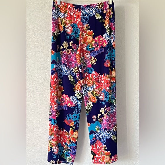 NATORI Blue Multicolor Floral Asian Print Wide Leg Lounge Pants - Picture 12 of 16